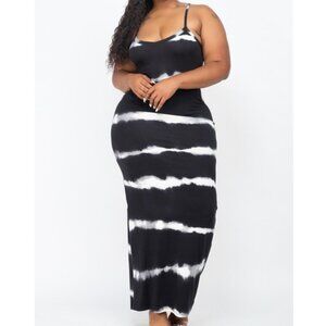 #422 PLUS Stripe Tie Dye Printed Maxi loose fit Dress